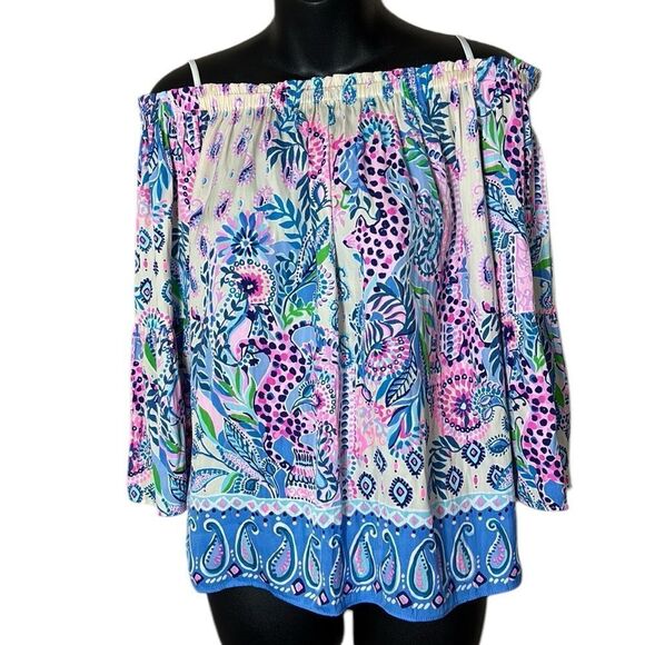 Lilly Pulitzer nevie off shoulder macadamia haute colorful vibrant summer - Picture 1 of 5